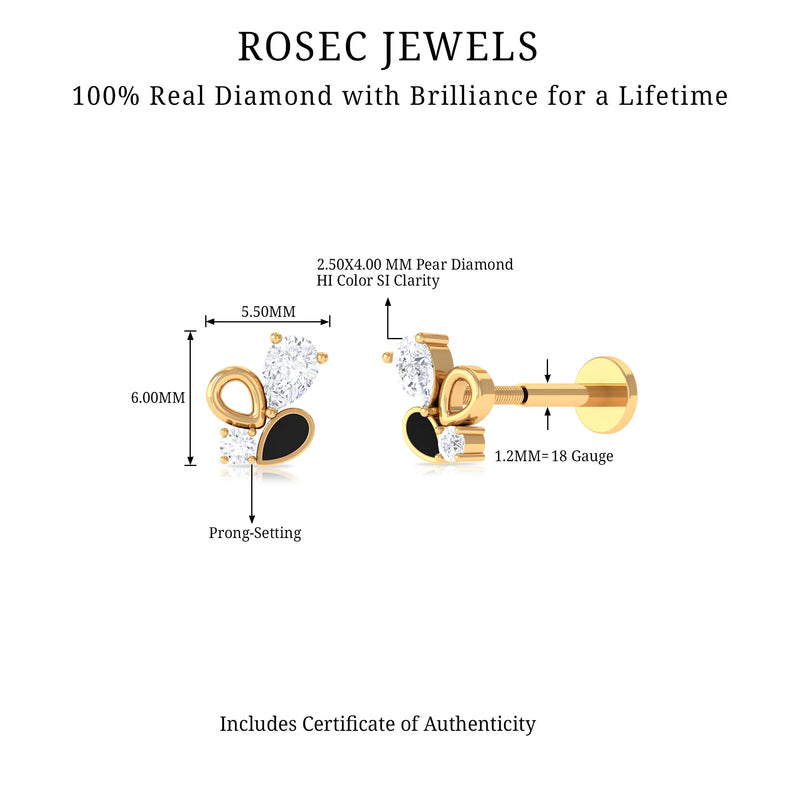 Diamond helix earring with black enamel body jewelry from Rosec Jewels, showcasing a twisted design with sparkling diamonds.