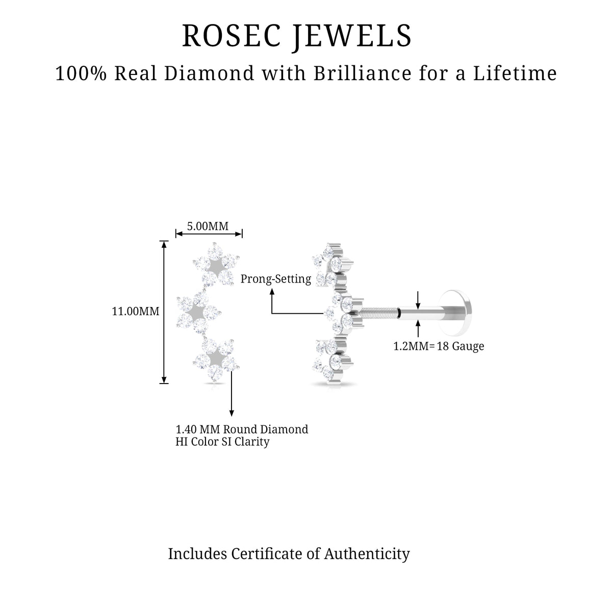 Elegant Diamond Flower Crawler Earring for Helix Piercing