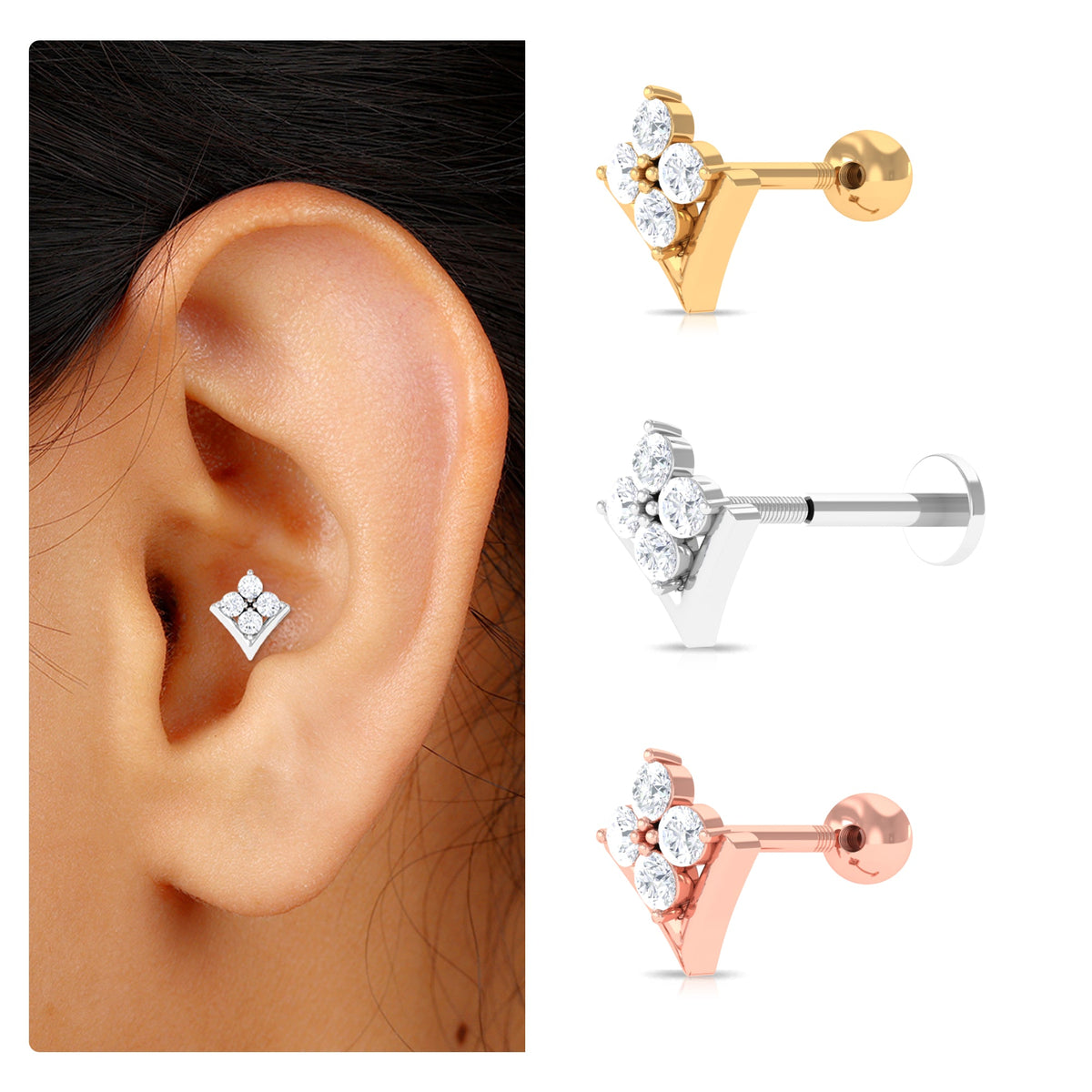 Diamond Cluster Upper Lobe Earring