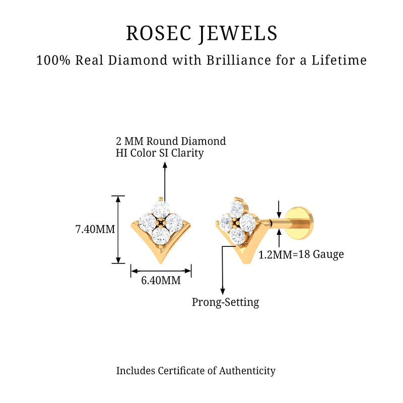 Diamond cluster upper lobe earring by Rosec Jewels featuring sparkling diamond accents and a stylish body jewelry design.