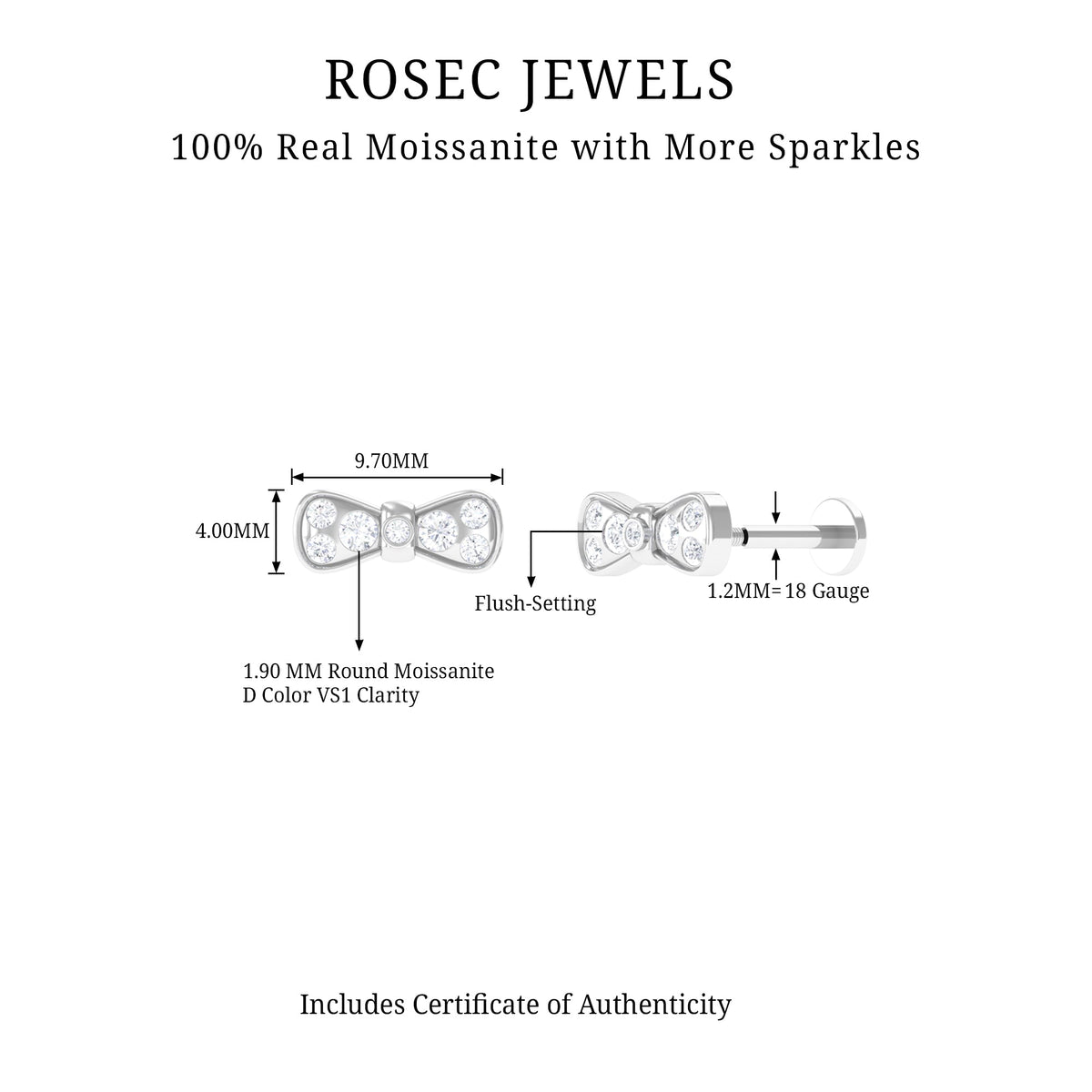 Moissanite Cute Bow Cartilage Earring with Certificate