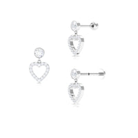 Minimal Moissanite Heart Dangle Earring for Helix Piercing