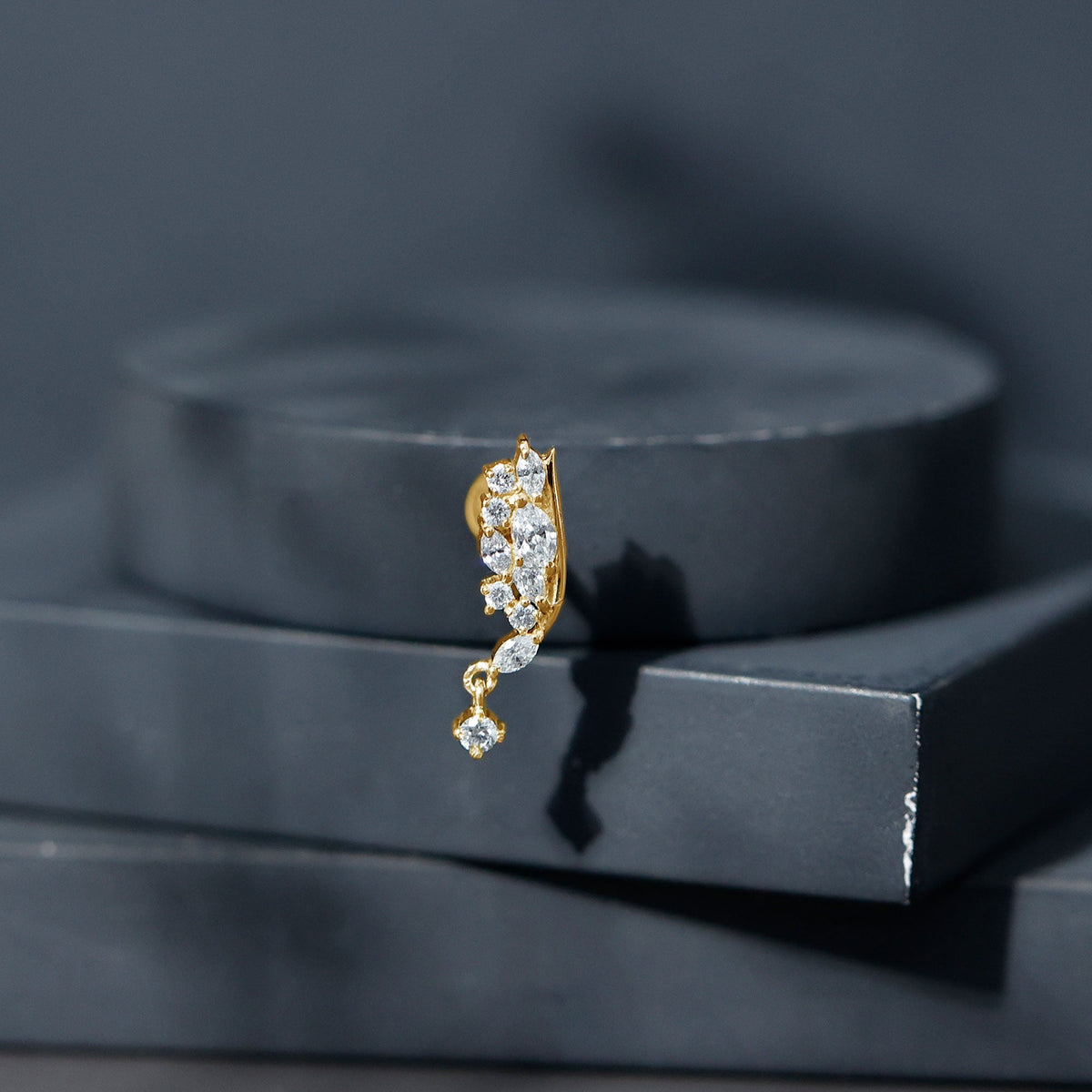 Unique Moissanite Wing Earring for Cartilage Piercing