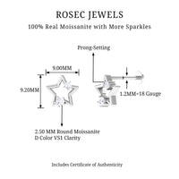 Certified Moissanite Star Shaped Earring for Upper Lobe Piercing