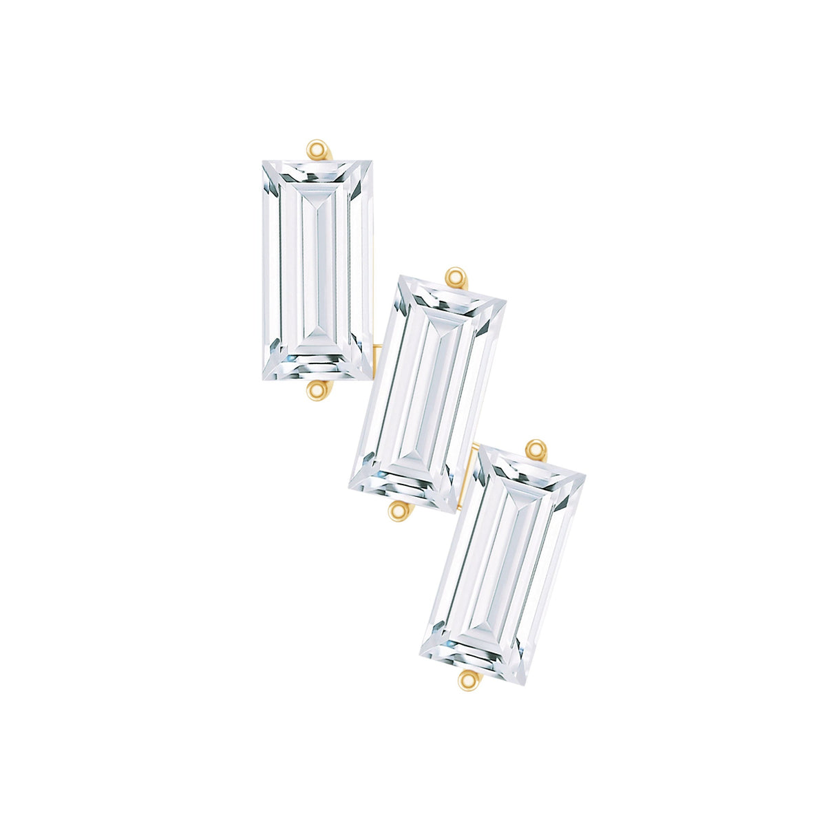 Baguette Cut Moissanite 3 Stone Earring for Helix Piercing