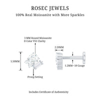 Baguette and Round Moissanite Cluster Tragus Earring