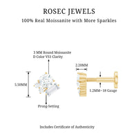 Baguette and Round Moissanite Cluster Tragus Earring