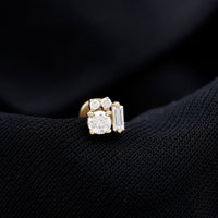 Baguette and Round Moissanite Cluster Tragus Earring