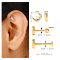 Genuine Diamond Crescent Moon Helix Earring