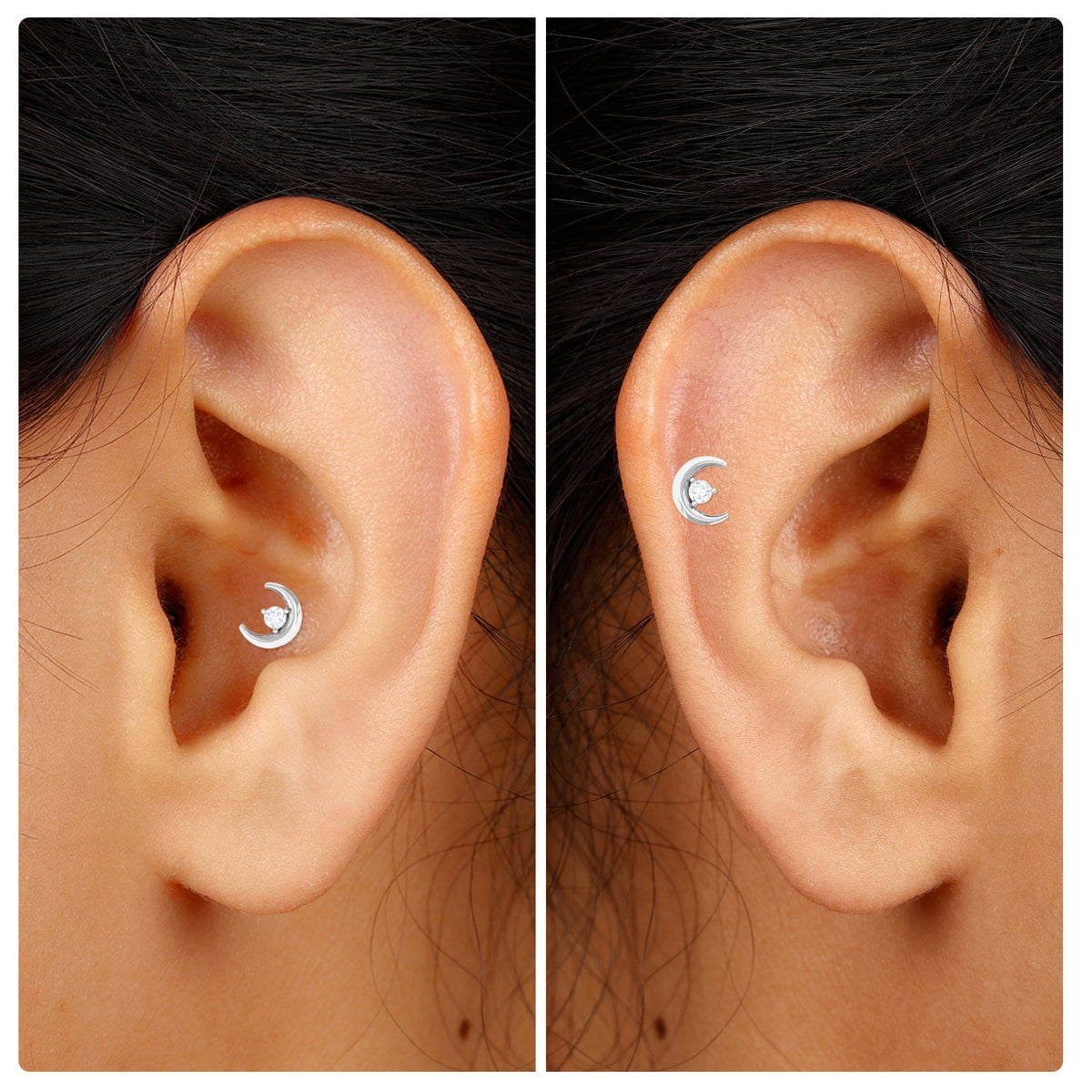 Genuine Diamond Crescent Moon Helix Earring