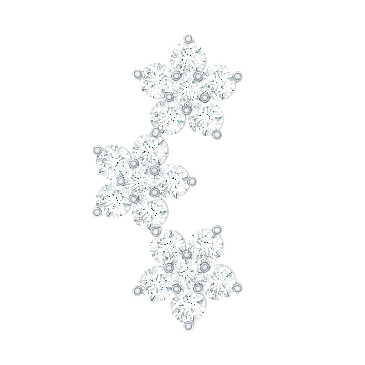 Certified Moissanite Three Flower Stud Earring for Helix Piercing