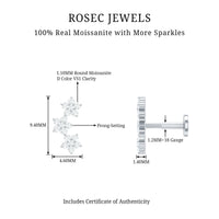 Certified Moissanite Three Flower Stud Earring for Helix Piercing