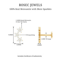 Certified Moissanite Three Flower Stud Earring for Helix Piercing