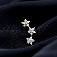 Certified Moissanite Three Flower Stud Earring for Helix Piercing