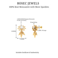 Marquise Moissanite Lotus Drop Earring for Cartilage Piercing