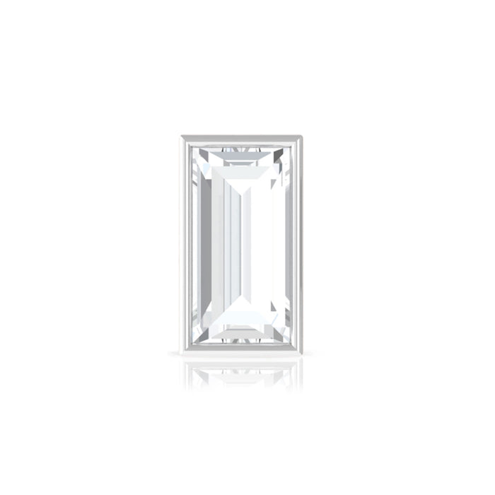 Bezel-set baguette diamond tragus earring in body jewelry style, featuring a sleek rose gold design.