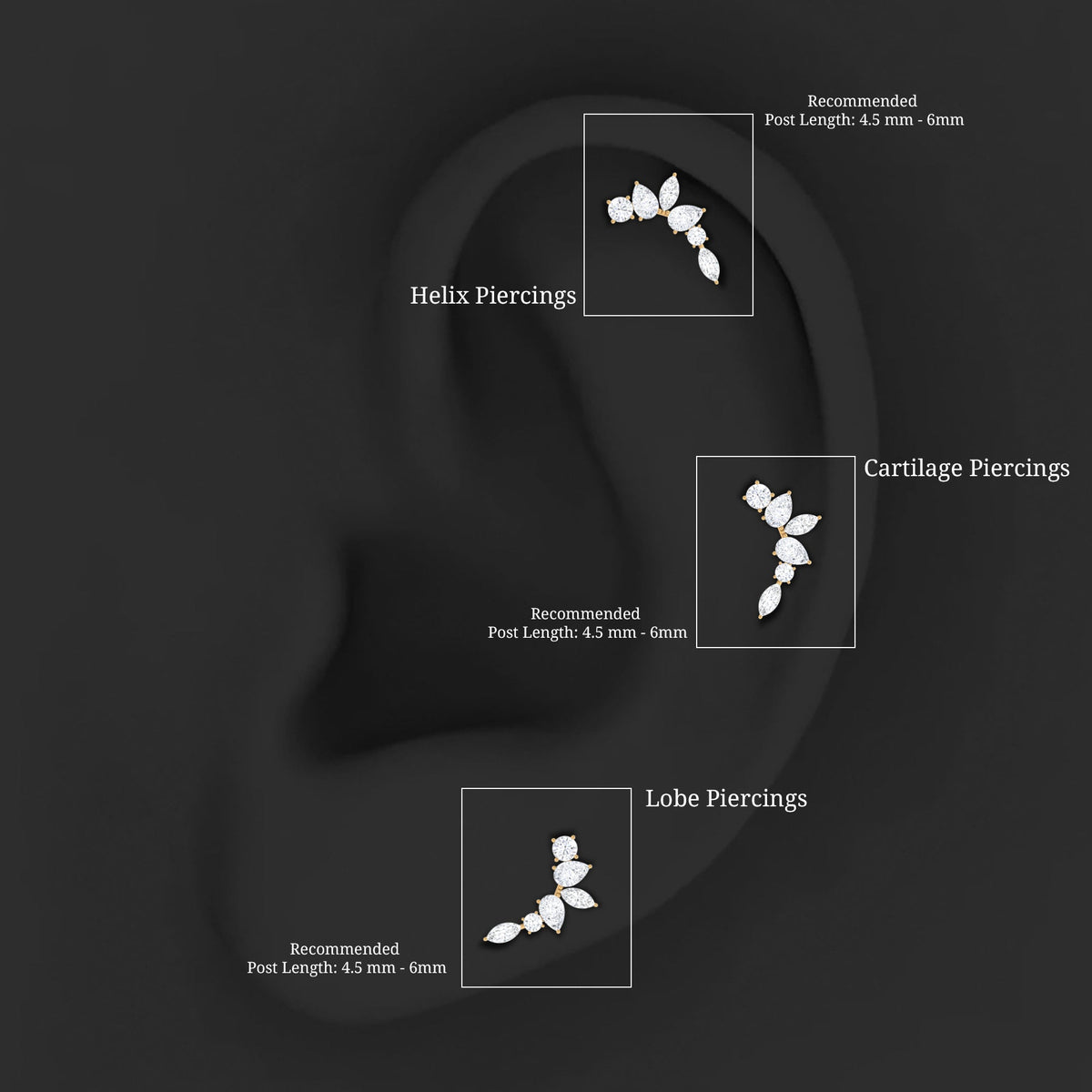 Certified Moissanite Curved Helix Earring for Women