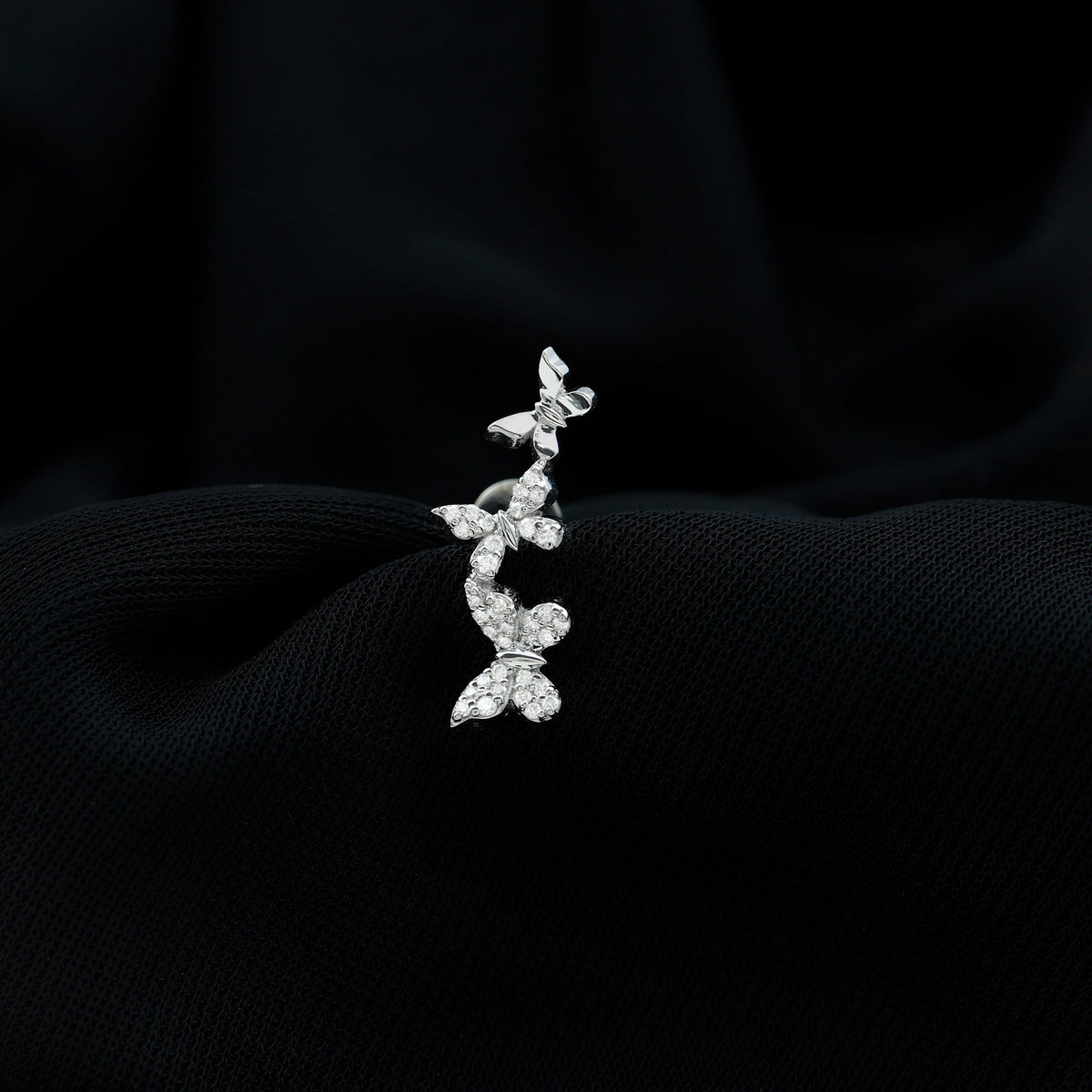 Moissanite butterfly climber earring for helix piercing, Rosec Jewels body jewelry with sparkling gemstone design.
