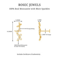 Moissanite butterfly climber earring for helix piercing, rose gold body jewelry with sparkling gemstone accents.