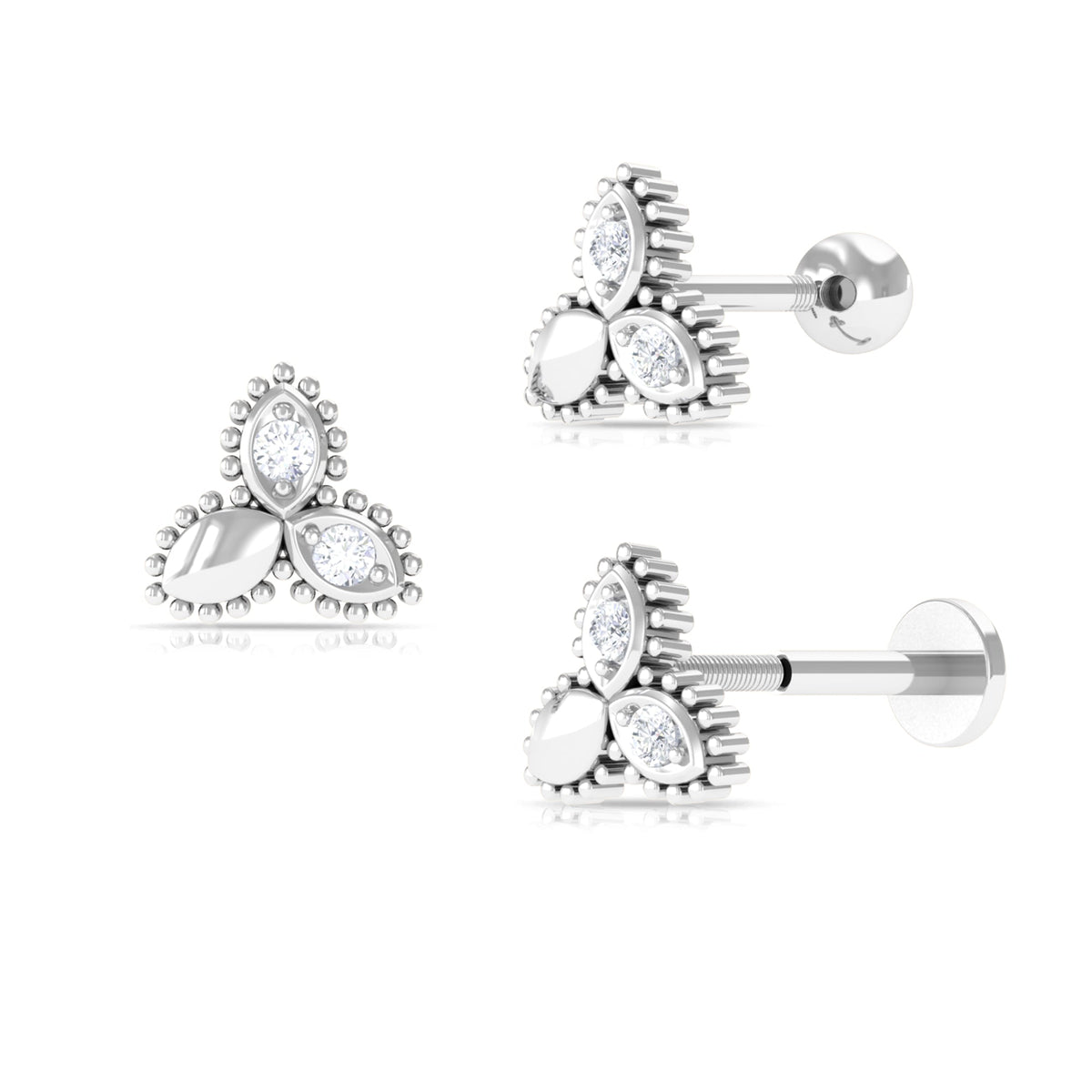 Natural Diamond Leaf Earring for Helix Piercing