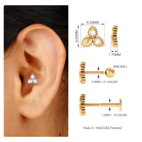 Natural Diamond Leaf Earring for Helix Piercing