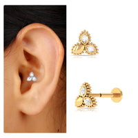 Natural Diamond Leaf Earring for Helix Piercing