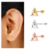 Round Moissanite Triangle Earring for Upper Lobe Piercing