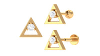 Round Moissanite Triangle Earring for Upper Lobe Piercing