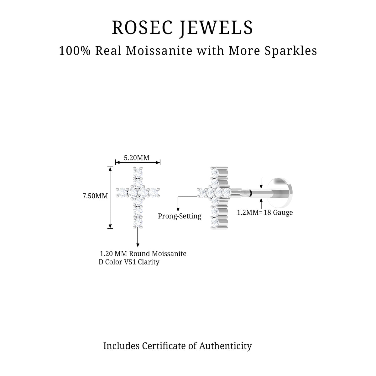 Minimalist Moissanite Cross Cartilage Earring