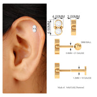 Dainty Moissanite 2 Stone Earring for Tragus Piercing