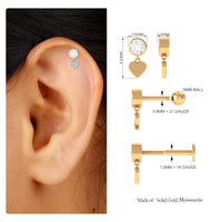 Round Moissanite Heart Drop Earring for Helix Piercing