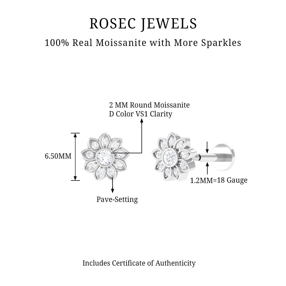 Moissanite Flower Cartilage Earring for Women