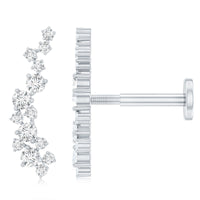 Natural Diamond Cluster Crawler Earring for Helix Piercing