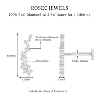 Natural Diamond Cluster Crawler Earring for Helix Piercing