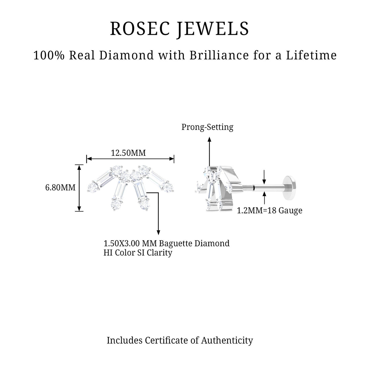 Baguette Diamond Fan Cartilage Earring