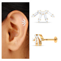 Baguette Diamond Fan Cartilage Earring