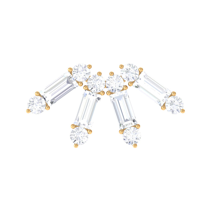 Rosec Jewels Baguette Diamond Fan Cartilage Earring, body jewelry featuring a sparkling baguette diamond design on a silver-tone setting