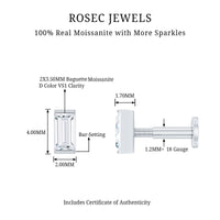 Baguette Moissanite Tragus Earring in Bar Setting