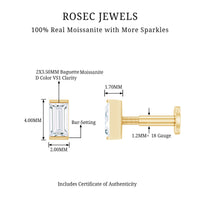 Baguette Moissanite Tragus Earring in Bar Setting