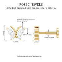 Natural Diamond Butterfly Earring for Helix Piercing