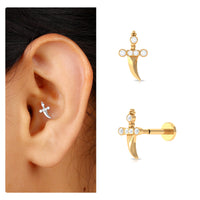 Unique Diamond Dagger Earring for Cartilage Piercing