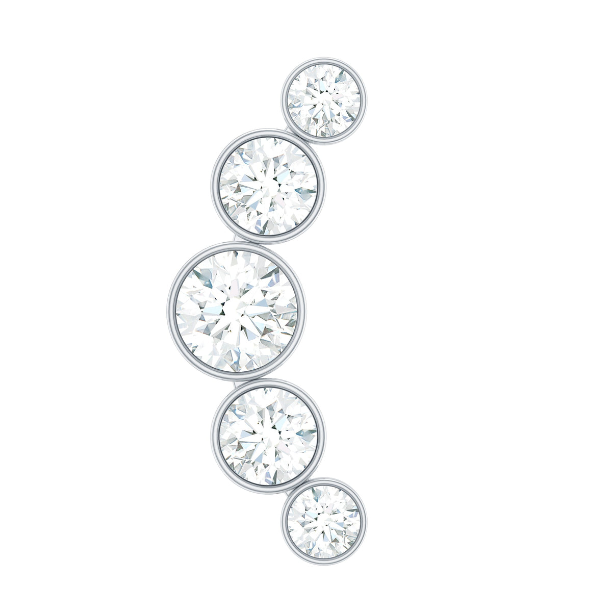 Bezel Set Moissanite Curved Helix Earring in Graduated Style