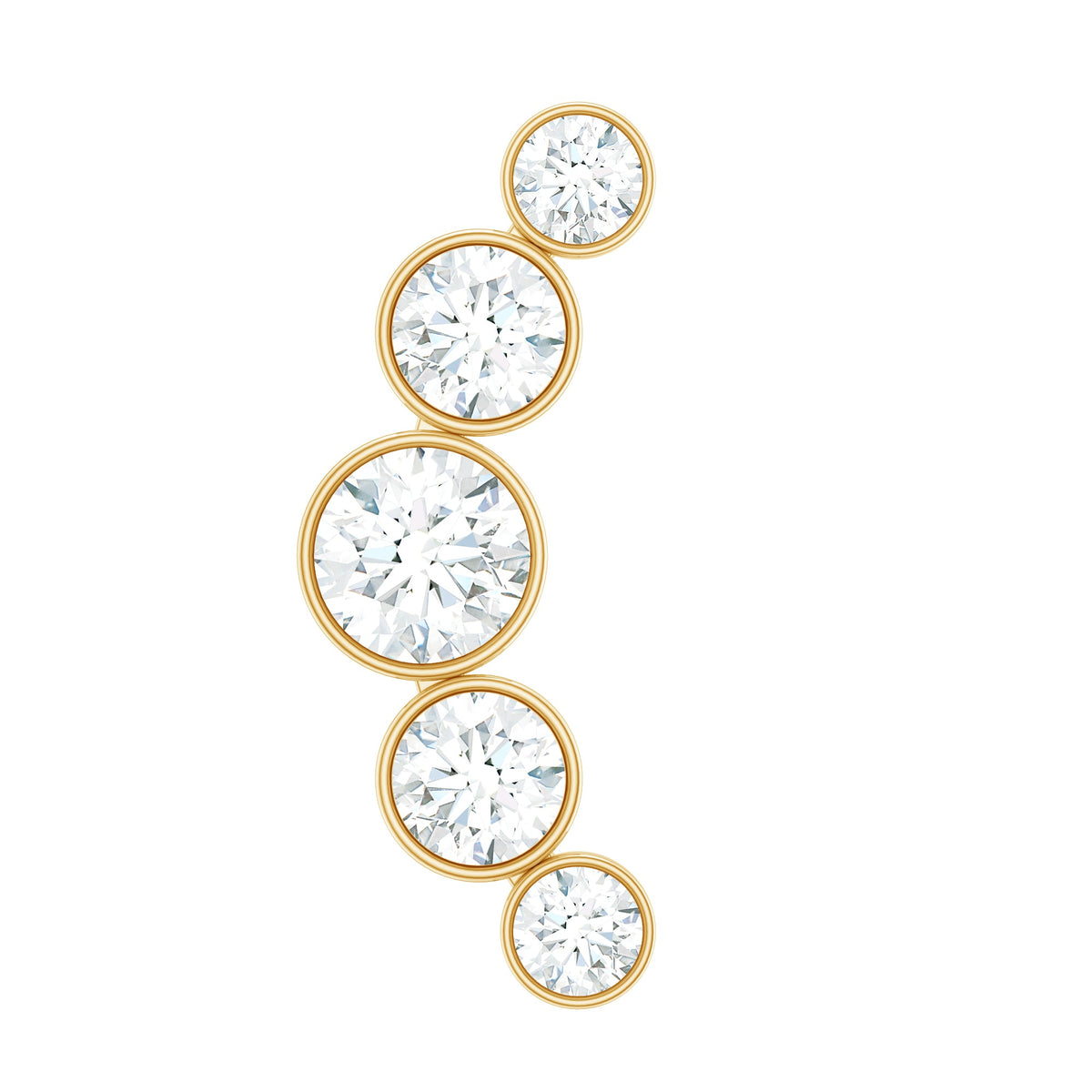 Bezel Set Moissanite Curved Helix Earring in Graduated Style