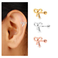 Natural Diamond Bow Earring for Cartilage Piercing
