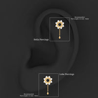 Moissanite Flower Chain Drop Earring for Cartilage Piercing