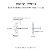 Marquise and Round Moissanite Curved Crawler Earring