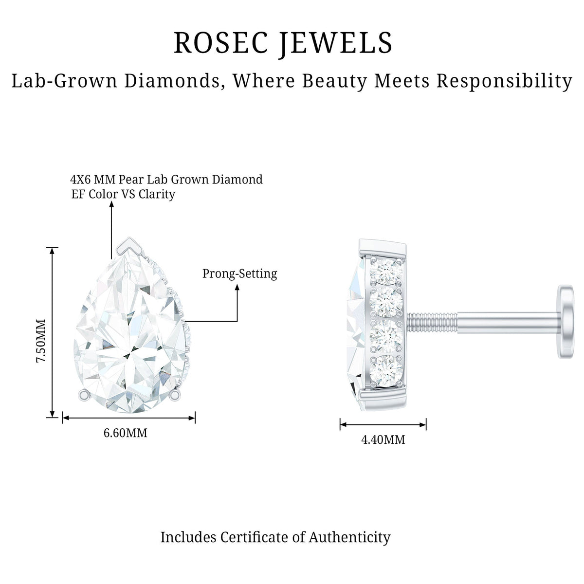 Pear Shaped Moissanite Solitaire Cartilage Earring