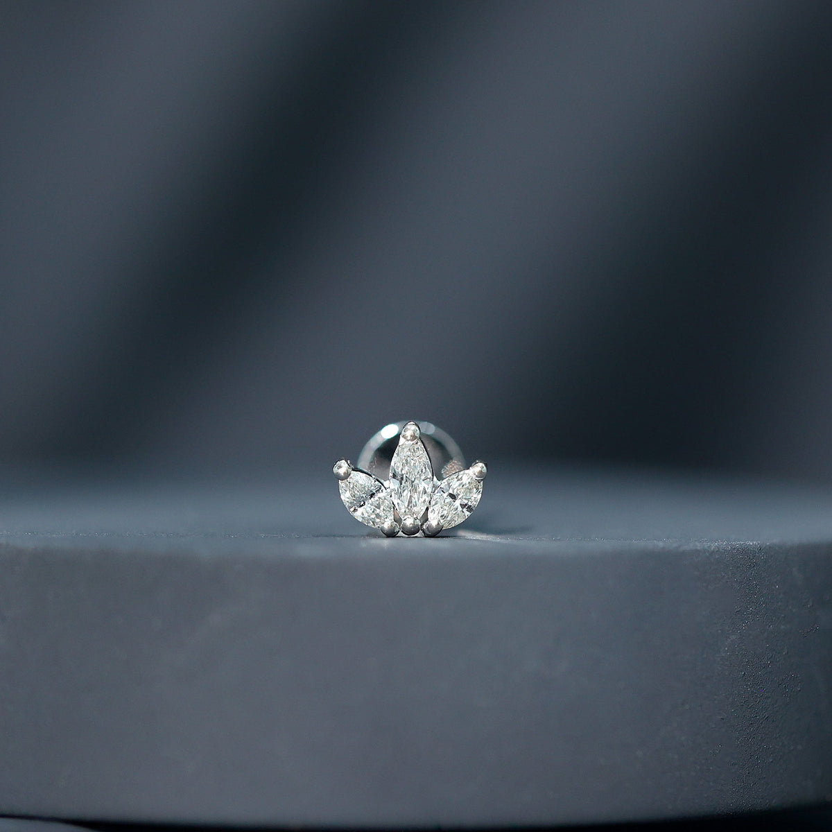Marquise Cut Diamond Lotus Flower Earring for Helix Piercing