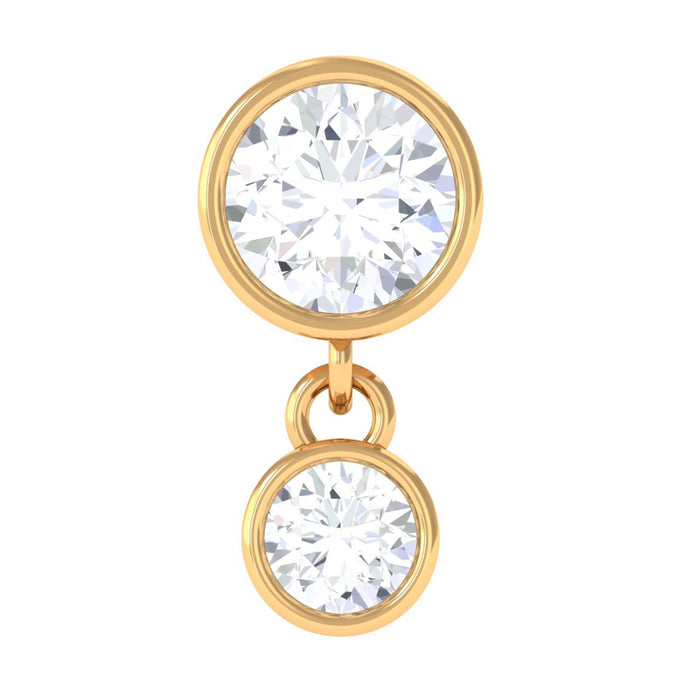 Certified round diamond helix drop earring in bezel setting, elegant body jewelry by Rosec Jewels with sparkling diamonds.