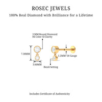 Certified Round Diamond Helix Drop Earring in Bezel Set